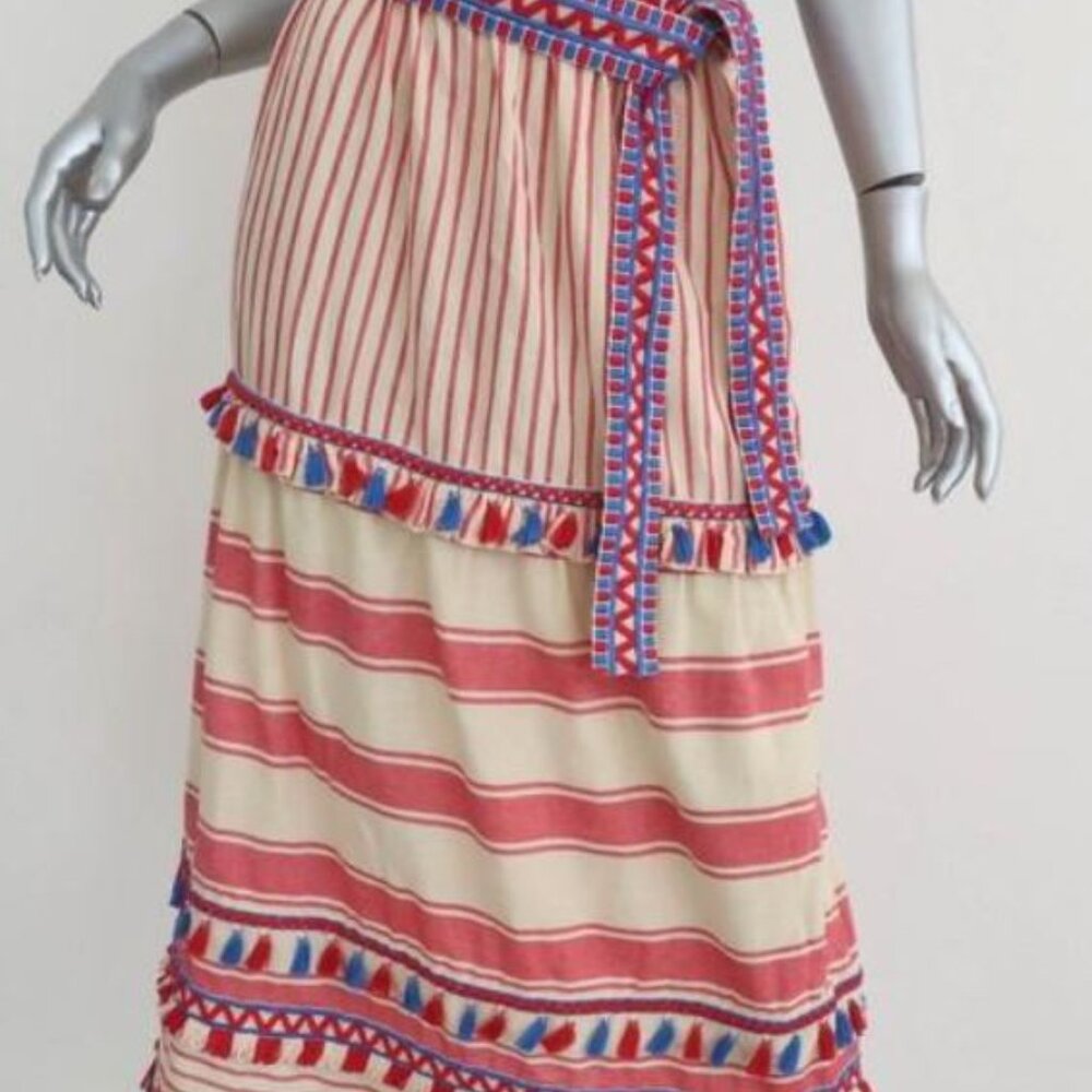 Dodo Bar Or maxi skirt, medium, red/cream striped